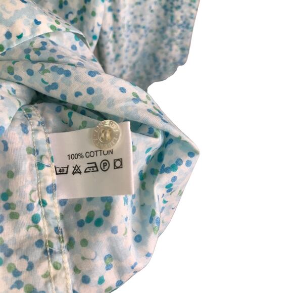LIBERTY Button Down Shirt Womens Sz 8 Baby Blue Polka Dots Long Sleeve Collared‎ - Picture 10 of 10
